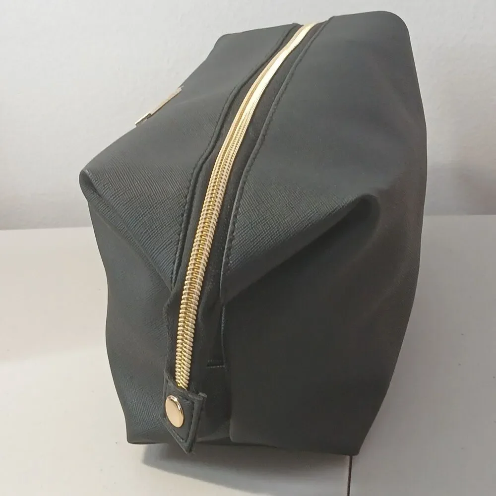 Rachel Zoe Black Nylon Cosmetic Makeup Bag Toiletries Case Top Zipped Clutch